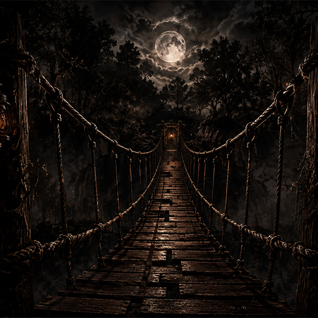 Moonlit rope bridge, artwork for The Bridge